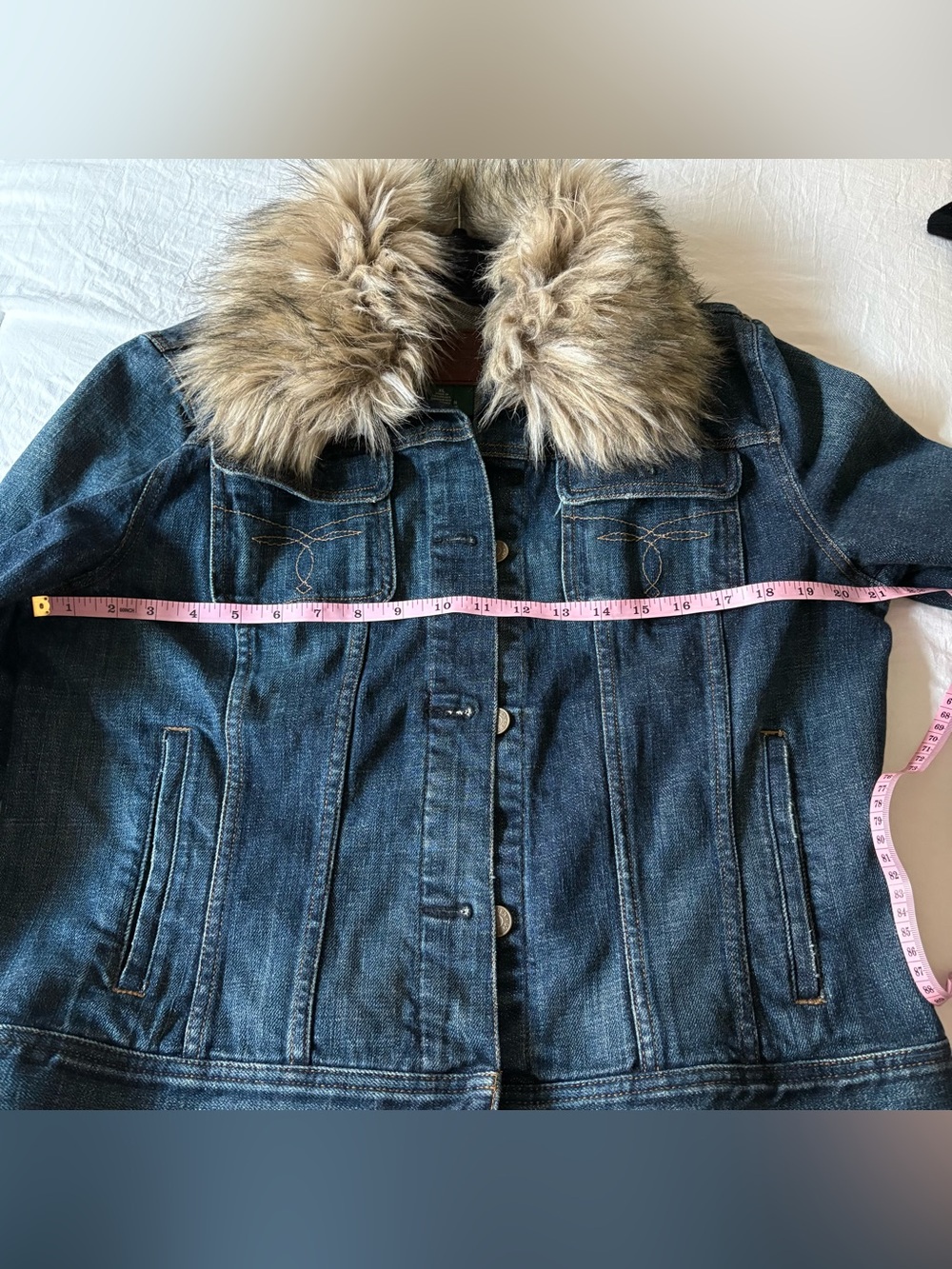 Ralph Lauren Jeans Co. Women’s Faux Fur Collar Dark Denim Jacket - Picture 11 of 11